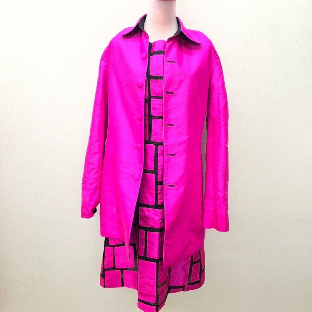 Tangerine Jill Black Hot Pink Geometric Dress Reversible Jacket Set Womens 10